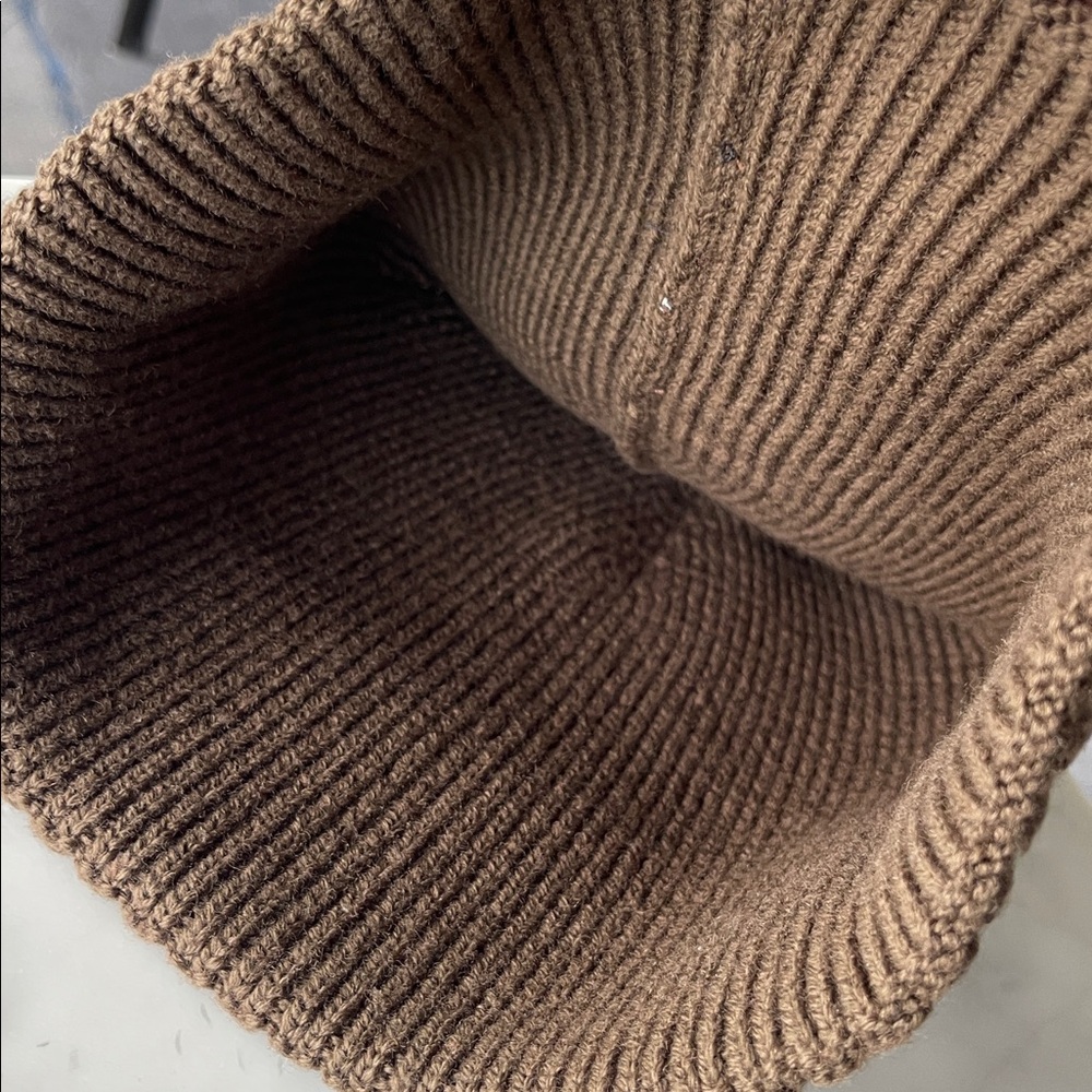 HUGO BOSS Mens Ribbed Brown Knit Cuff Beanie - Picture 5 of 5